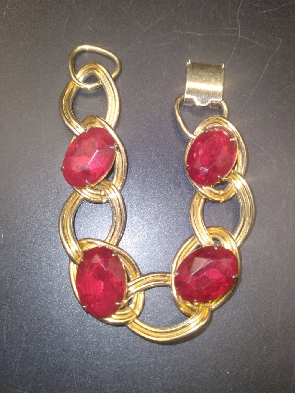 Vintage Red Rhinestone gold tone Bracelet